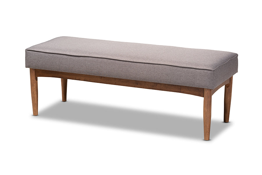 baxton studio arvid mid century modern gray fabric upholstered wood dining bench | Modish Furniture Store-2