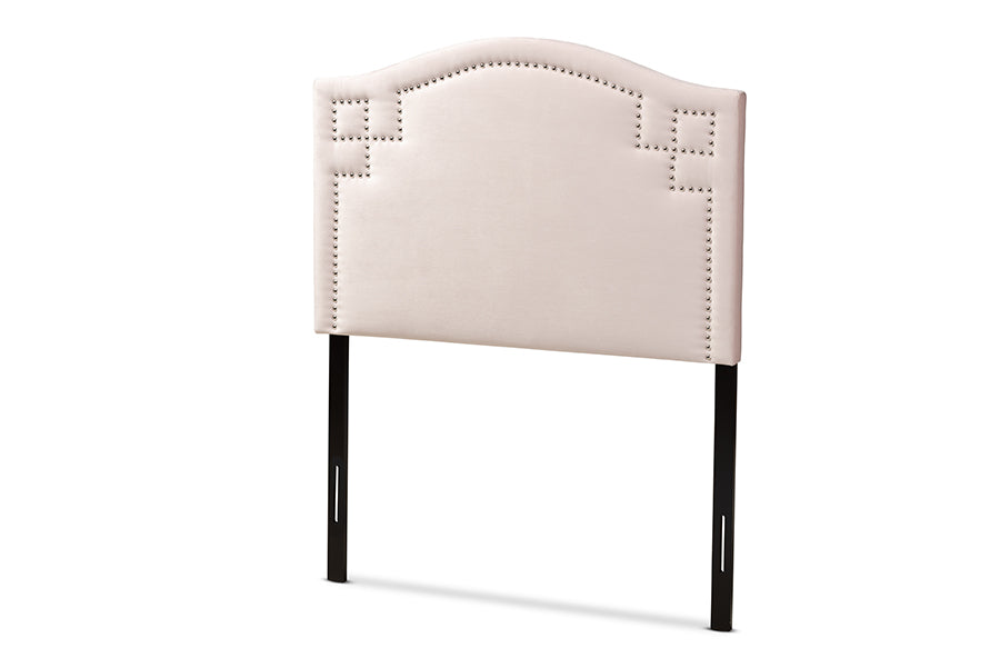 baxton studio aubrey modern and contemporary light pink velvet fabric upholstered twin size headboard | Modish Furniture Store-2