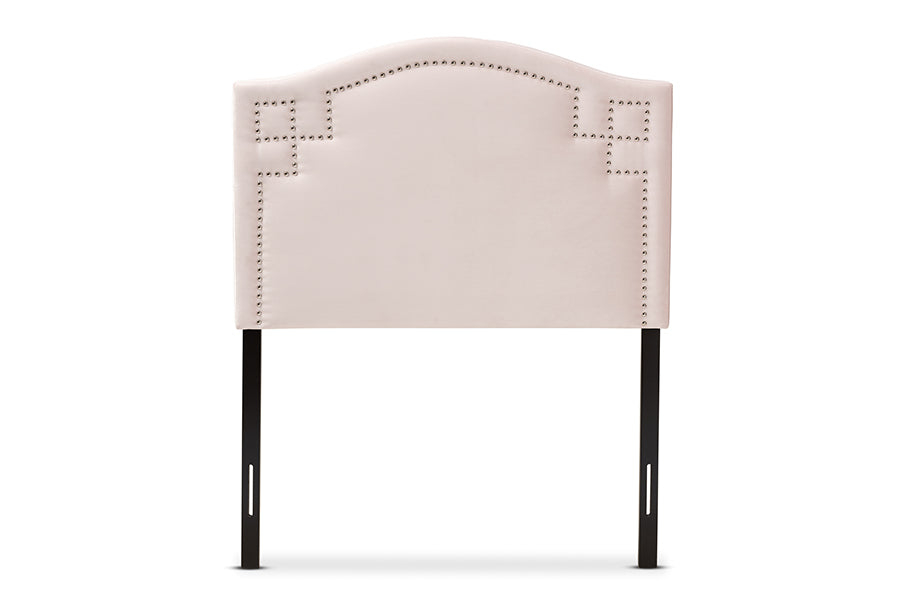 baxton studio aubrey modern and contemporary light pink velvet fabric upholstered twin size headboard | Modish Furniture Store-3
