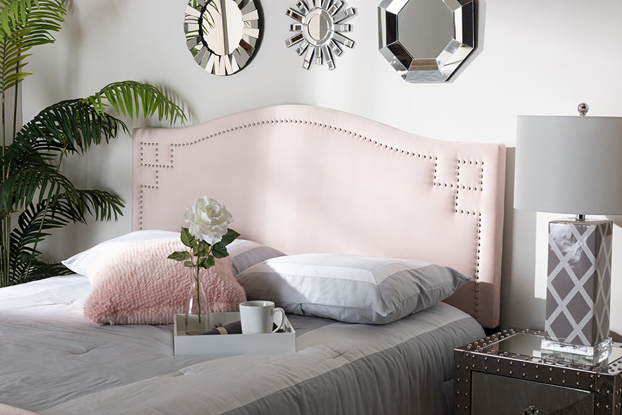 Baxton Studio Aubrey Modern and Contemporary Light Pink Velvet Fabric Upholstered Queen Size Headboard | Modishstore | Headboards