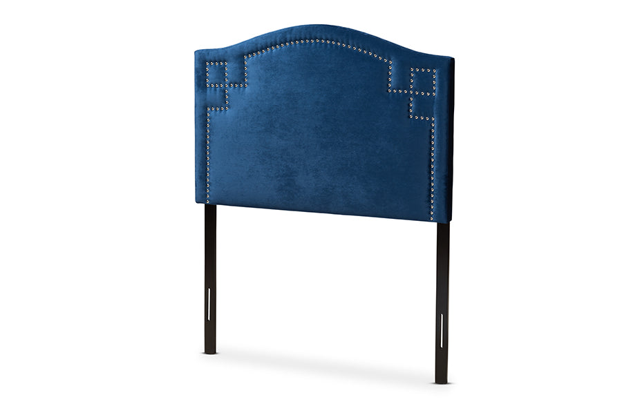 baxton studio aubrey modern and contemporary royal blue velvet fabric upholstered twin size headboard | Modish Furniture Store-2