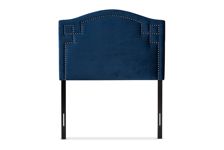 baxton studio aubrey modern and contemporary royal blue velvet fabric upholstered twin size headboard | Modish Furniture Store-3