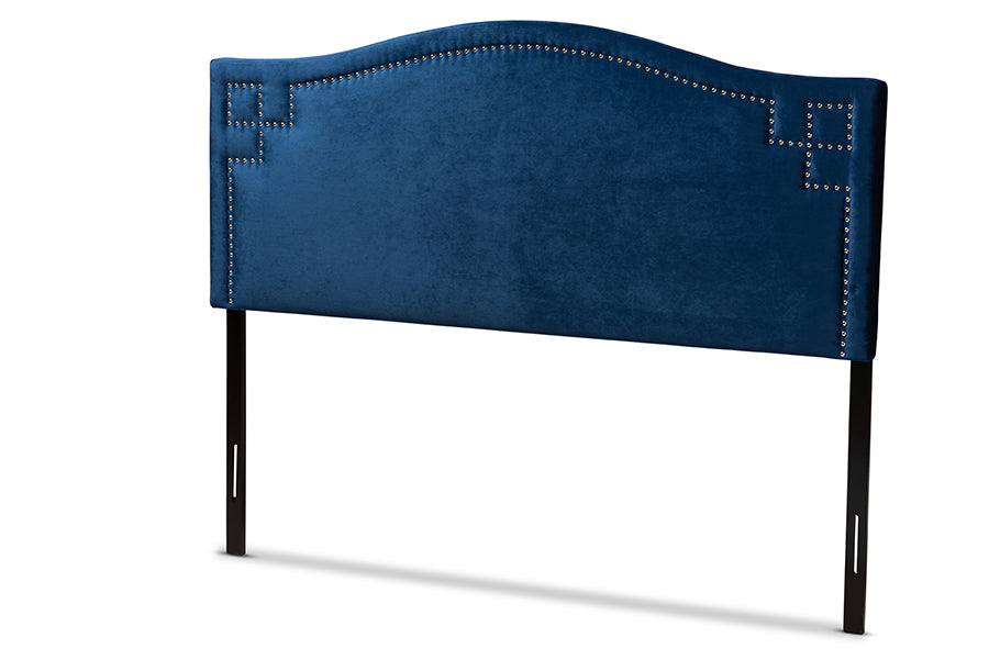 baxton studio aubrey modern and contemporary royal blue velvet fabric upholstered full size headboard | Modish Furniture Store-2