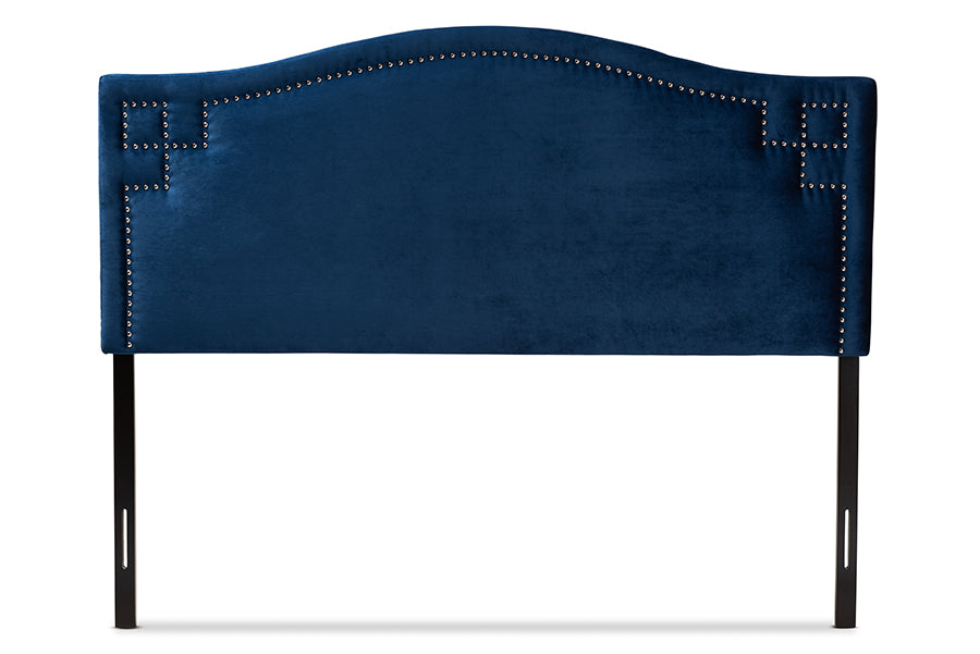 baxton studio aubrey modern and contemporary royal blue velvet fabric upholstered full size headboard | Modish Furniture Store-3