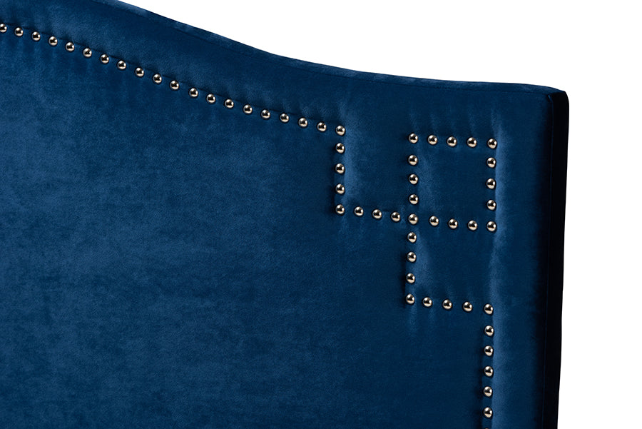 Baxton Studio Aubrey Modern and Contemporary Royal Blue Velvet Fabric Upholstered Queen Size Headboard | Headboards | Modishstore - 3