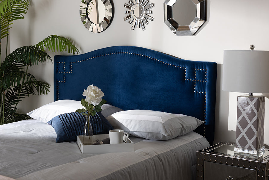 Baxton Studio Aubrey Modern and Contemporary Royal Blue Velvet Fabric Upholstered Queen Size Headboard | Headboards | Modishstore