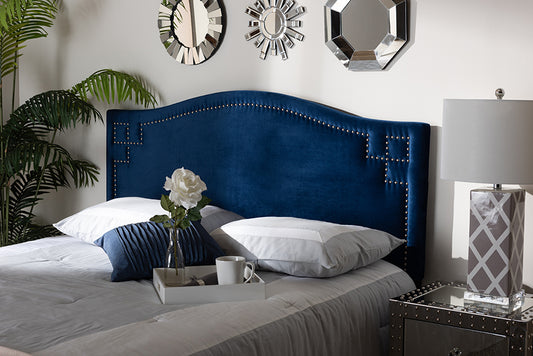 Baxton Studio Aubrey Modern and Contemporary Royal Blue Velvet Fabric Upholstered Full Size Headboard | Modishstore | Headboards