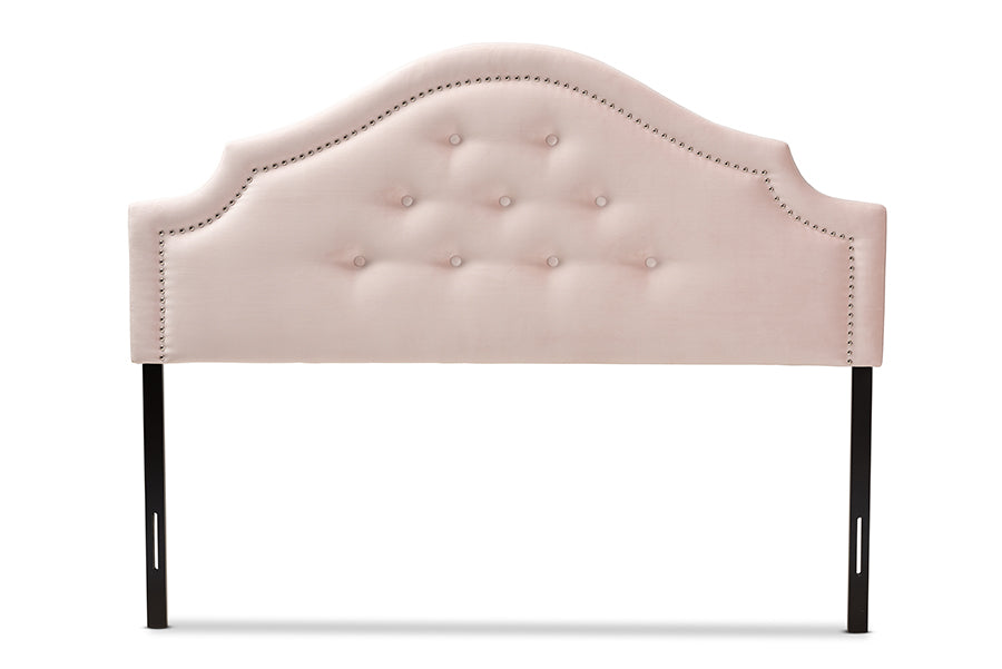 baxton studio cora modern and contemporary light pink velvet fabric upholstered king size headboard | Modish Furniture Store-3