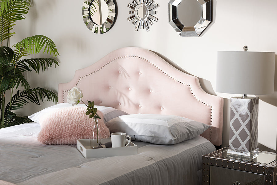 Baxton Studio Cora Modern and Contemporary Light Pink Velvet Fabric Upholstered Full Size Headboard | Modishstore | Headboards