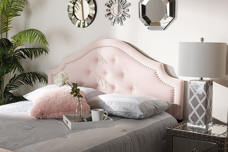 Baxton Studio Cora Modern and Contemporary Light Pink Velvet Fabric Upholstered King Size Headboard | Modishstore | Headboards