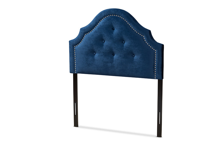baxton studio cora modern and contemporary royal blue velvet fabric upholstered twin size headboard | Modish Furniture Store-2
