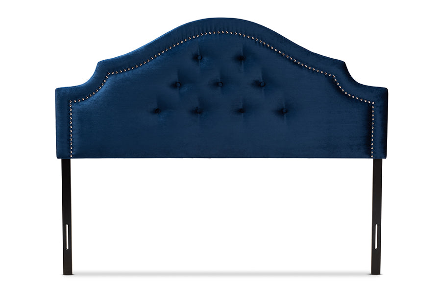 baxton studio cora modern and contemporary royal blue velvet fabric upholstered queen size headboard | Modish Furniture Store-3