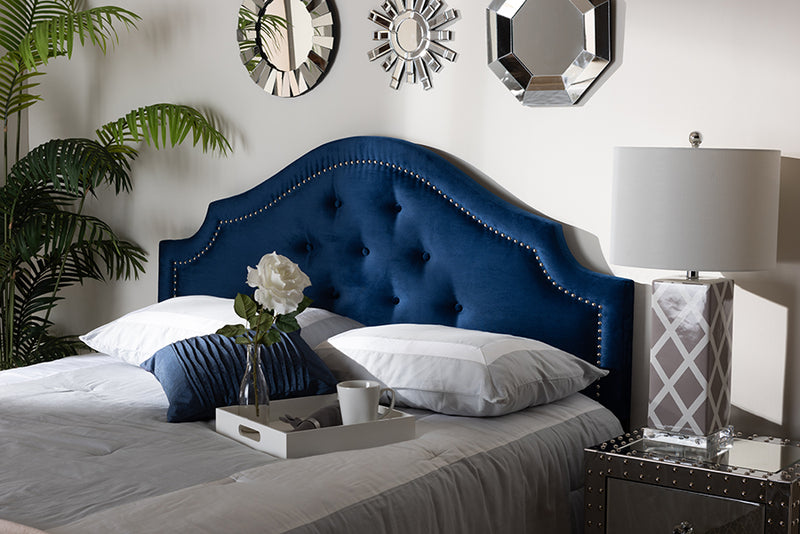 Baxton Studio Cora Modern and Contemporary Royal Blue Velvet Fabric Upholstered King Size Headboard | Modishstore | Headboards