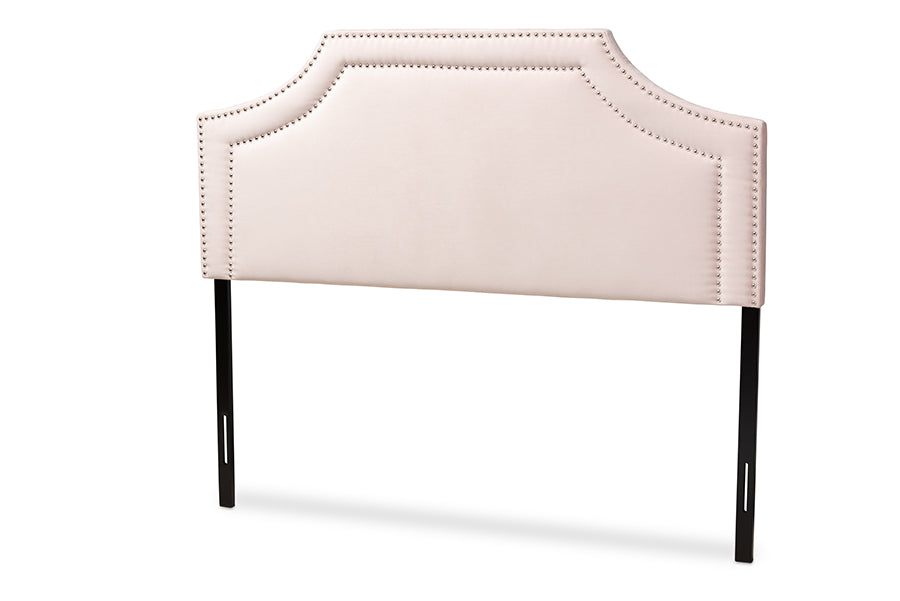 baxton studio avignon modern and contemporary light pink velvet fabric upholstered full size headboard | Modish Furniture Store-2