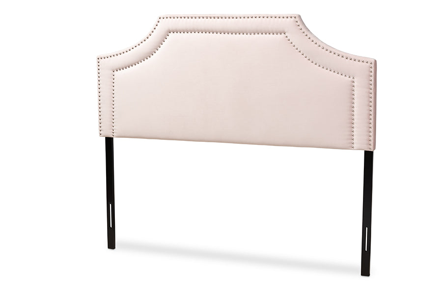 baxton studio avignon modern and contemporary light pink velvet fabric upholstered queen size headboard | Modish Furniture Store-2