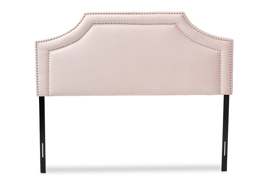 baxton studio avignon modern and contemporary light pink velvet fabric upholstered full size headboard | Modish Furniture Store-3