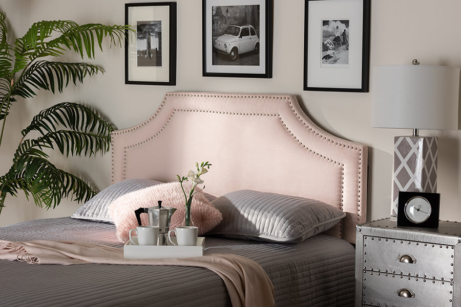 Baxton Studio Avignon Modern and Contemporary Light Pink Velvet Fabric Upholstered Full Size Headboard | Modishstore | Headboards