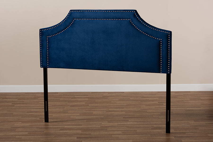 Baxton Studio Avignon Modern and Contemporary Navy Blue Velvet Fabric Upholstered Full Size Headboard | Headboards | Modishstore - 3