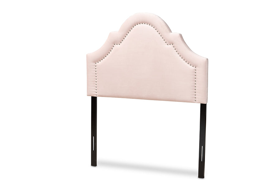 baxton studio rita modern and contemporary light pink velvet fabric upholstered twin size headboard | Modish Furniture Store-2