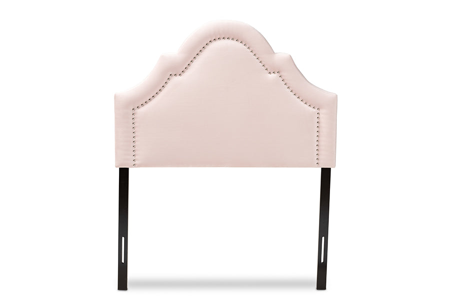 baxton studio rita modern and contemporary light pink velvet fabric upholstered twin size headboard | Modish Furniture Store-3