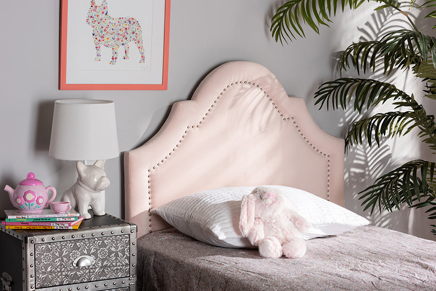 Baxton Studio Rita Modern and Contemporary Light Pink Velvet Fabric Upholstered Twin Size Headboard | Modishstore | Headboards