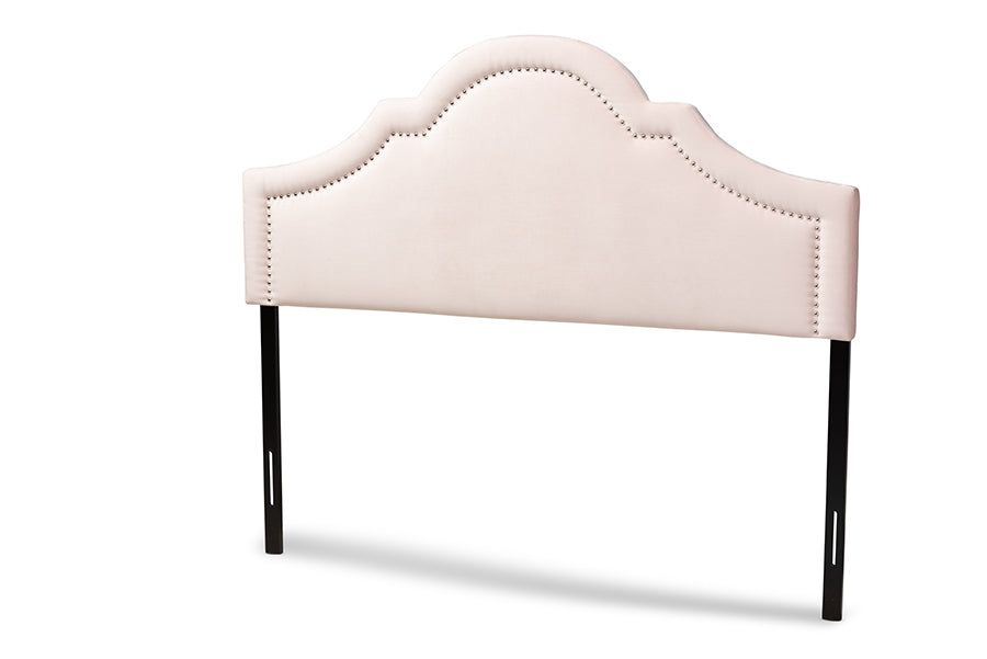 baxton studio rita modern and contemporary light pink velvet fabric upholstered full size headboard | Modish Furniture Store-2
