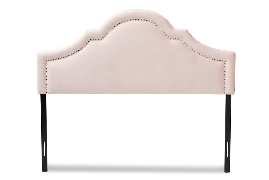 baxton studio rita modern and contemporary light pink velvet fabric upholstered full size headboard | Modish Furniture Store-3