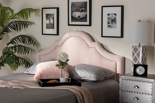 Baxton Studio Rita Modern and Contemporary Light Pink Velvet Fabric Upholstered Full Size Headboard | Modishstore | Headboards