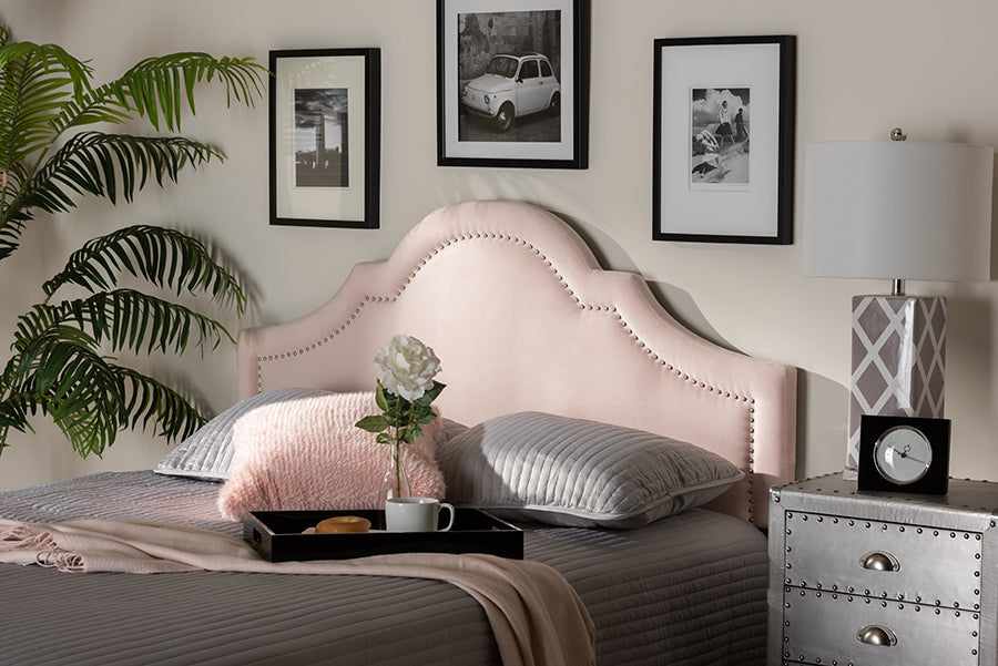 Baxton Studio Rita Modern and Contemporary Light Pink Velvet Fabric Upholstered Queen Size Headboard | Headboards | Modishstore - 2