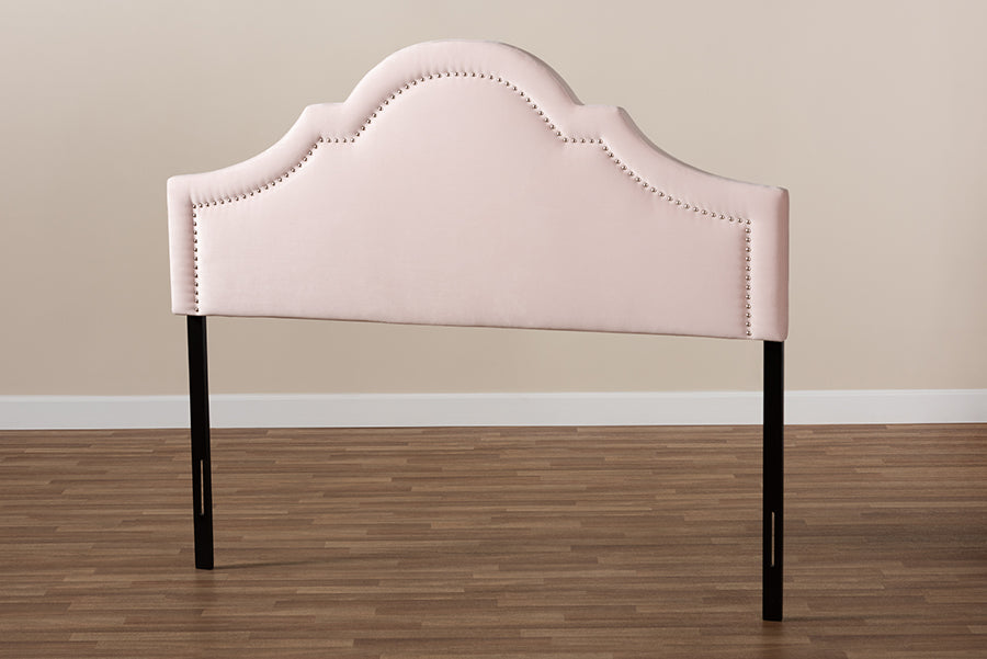 Baxton Studio Rita Modern and Contemporary Light Pink Velvet Fabric Upholstered Queen Size Headboard | Headboards | Modishstore - 3