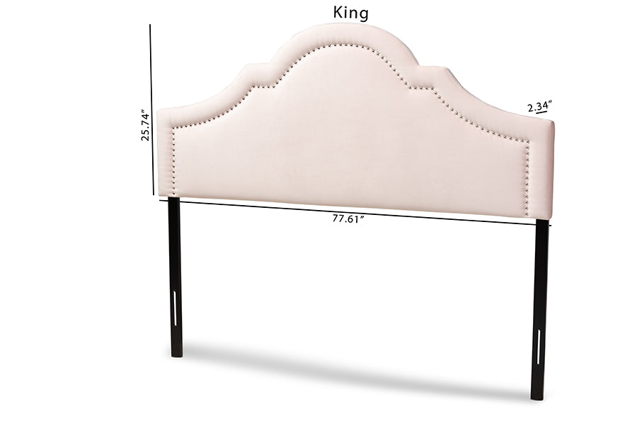 Baxton Studio Rita Modern and Contemporary Light Pink Velvet Fabric Upholstered King Size Headboard | Headboards | Modishstore - 5