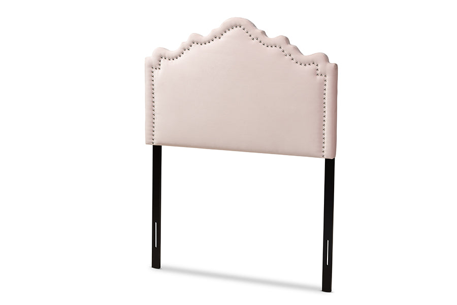 baxton studio nadeen modern and contemporary light pink velvet fabric upholstered twin size headboard | Modish Furniture Store-2