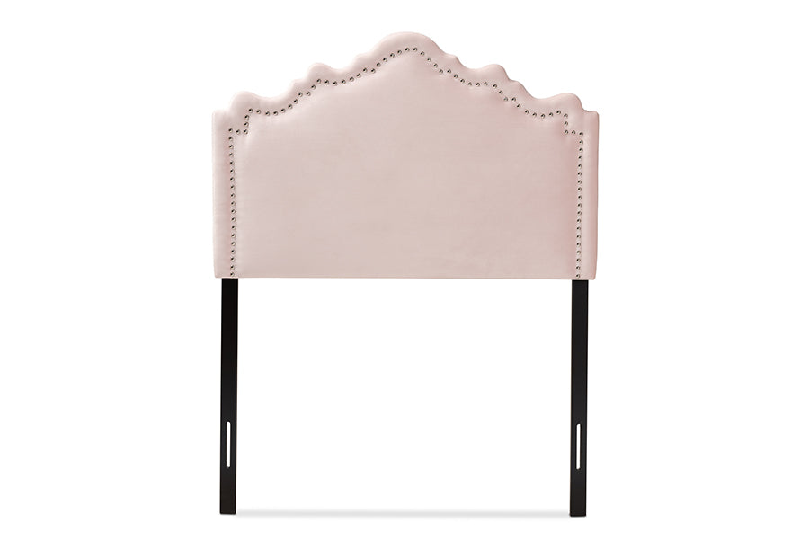 baxton studio nadeen modern and contemporary light pink velvet fabric upholstered twin size headboard | Modish Furniture Store-3