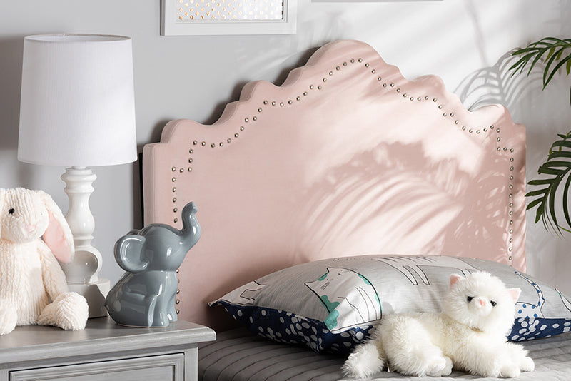 Baxton Studio Nadeen Modern and Contemporary Light Pink Velvet Fabric Upholstered Twin Size Headboard | Modishstore | Headboards
