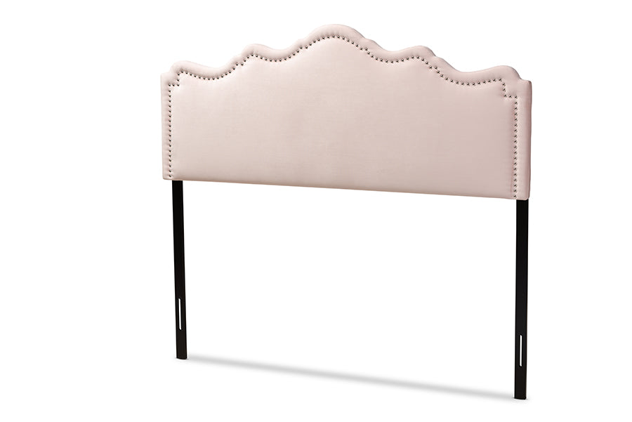 baxton studio nadeen modern and contemporary light pink velvet fabric upholstered king size headboard | Modish Furniture Store-2