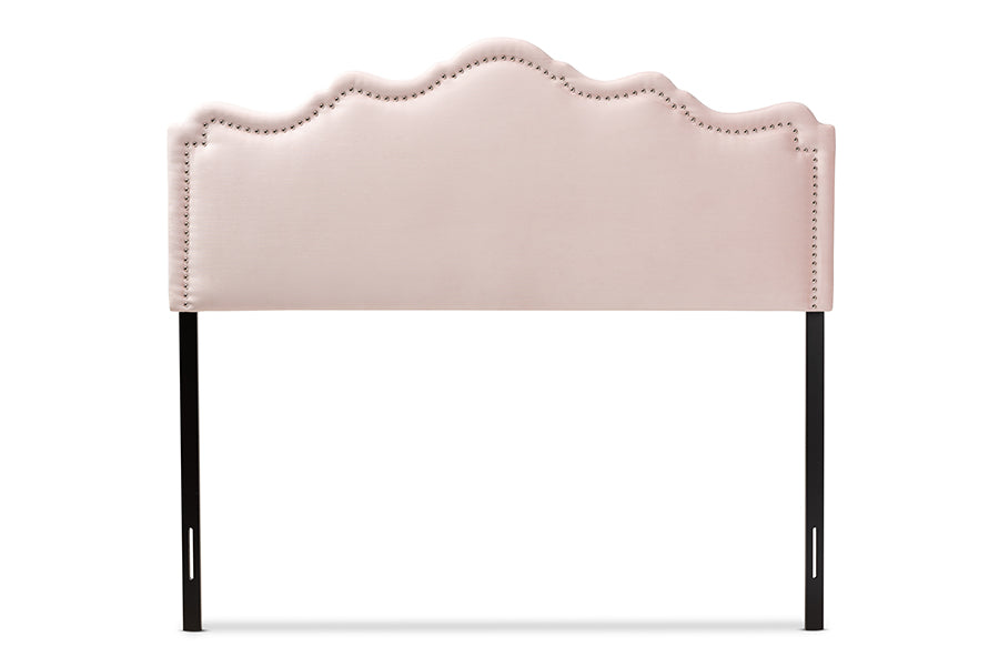 baxton studio nadeen modern and contemporary light pink velvet fabric upholstered full size headboard | Modish Furniture Store-3