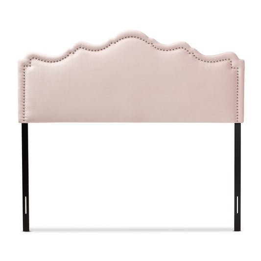 Baxton Studio Nadeen Modern and Contemporary Light Pink Velvet Fabric Upholstered Queen Size Headboard | Headboards | Modishstore