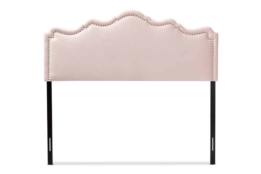 baxton studio nadeen modern and contemporary light pink velvet fabric upholstered king size headboard | Modish Furniture Store-3