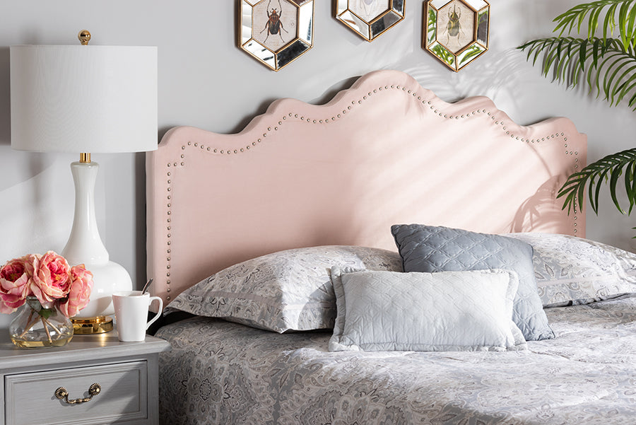 Baxton Studio Nadeen Modern and Contemporary Light Pink Velvet Fabric Upholstered Queen Size Headboard | Headboards | Modishstore - 3
