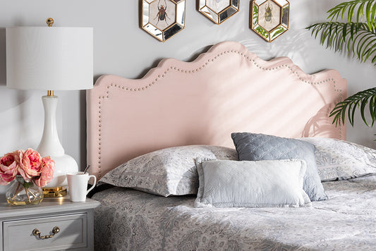 Baxton Studio Nadeen Modern and Contemporary Light Pink Velvet Fabric Upholstered Full Size Headboard | Modishstore | Headboards