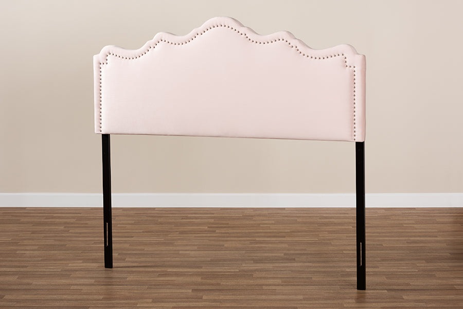 Baxton Studio Nadeen Modern and Contemporary Light Pink Velvet Fabric Upholstered Queen Size Headboard | Headboards | Modishstore - 4