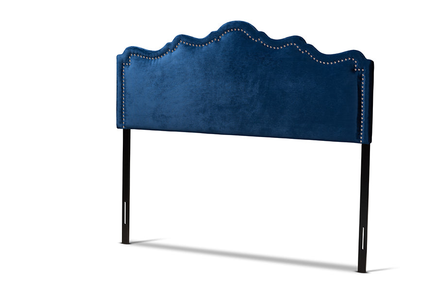 baxton studio nadeen modern and contemporary royal blue velvet fabric upholstered king size headboard | Modish Furniture Store-2