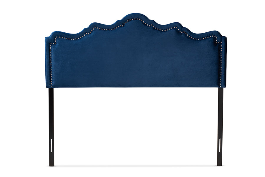 baxton studio nadeen modern and contemporary royal blue velvet fabric upholstered full size headboard | Modish Furniture Store-3