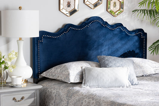 Baxton Studio Nadeen Modern and Contemporary Royal Blue Velvet Fabric Upholstered Full Size Headboard | Modishstore | Headboards
