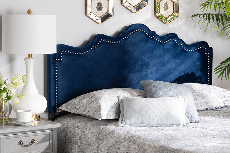 Baxton Studio Nadeen Modern and Contemporary Royal Blue Velvet Fabric Upholstered King Size Headboard | Modishstore | Headboards