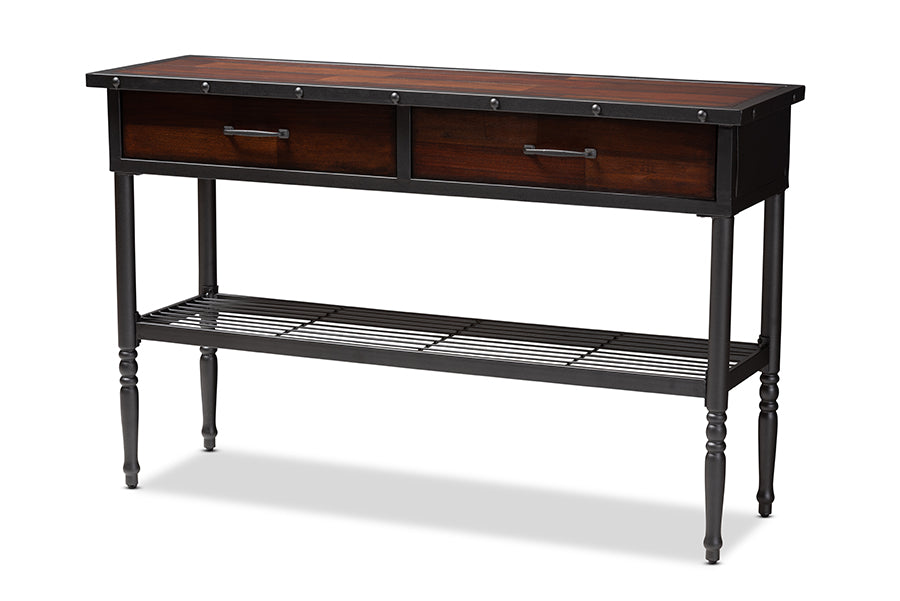 baxton studio jana vintage industrial walnut finished wood 2 drawer dining room server | Modish Furniture Store-2