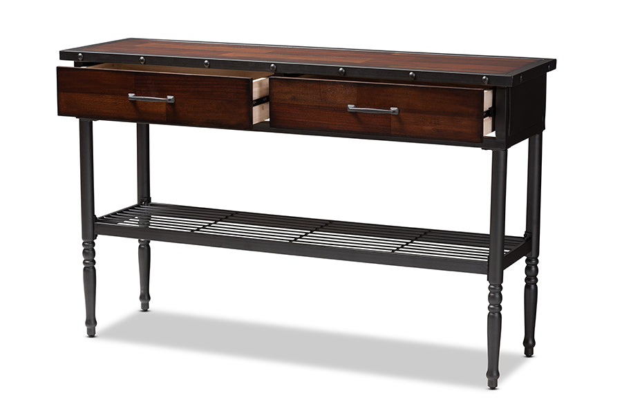 baxton studio jana vintage industrial walnut finished wood 2 drawer dining room server | Modish Furniture Store-3
