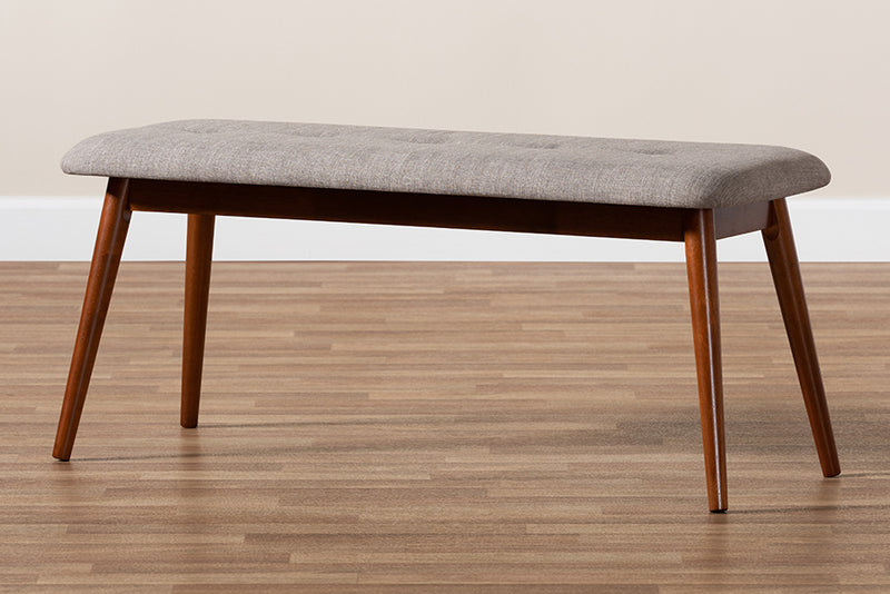 Baxton Studio Flora II Mid-Century Modern Light Grey Fabric Upholstered Medium Oak Finished Wood Dining Bench | Modishstore | Stools & Benches