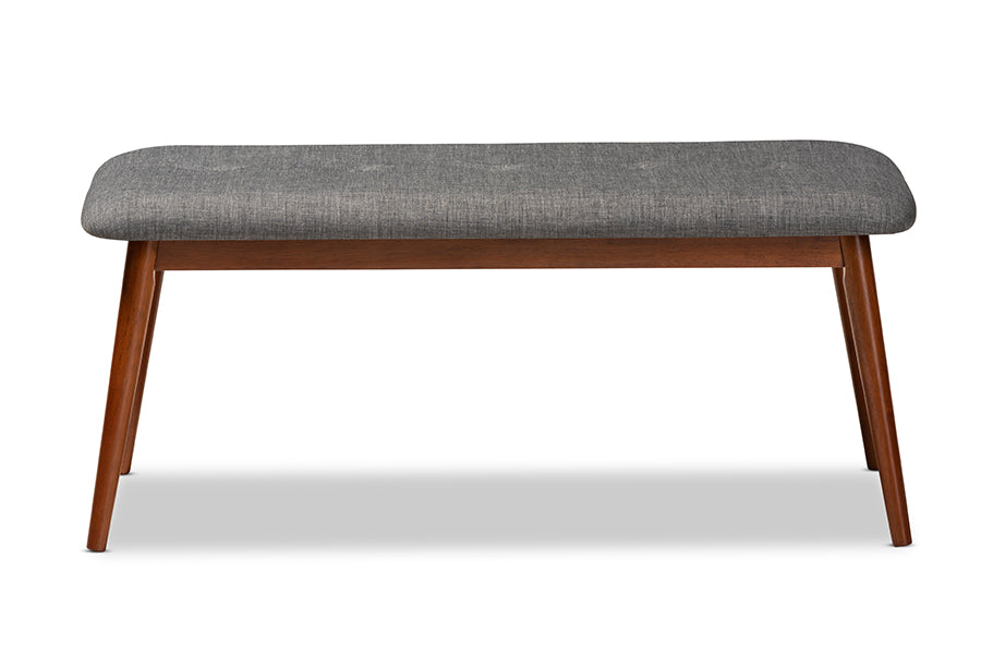 baxton studio flora ii mid century modern dark grey fabric upholstered medium oak finished wood dining bench | Modish Furniture Store-3