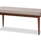 baxton studio itami mid century modern light grey fabric upholstered medium oak finished wood dining bench | Modish Furniture Store-2
